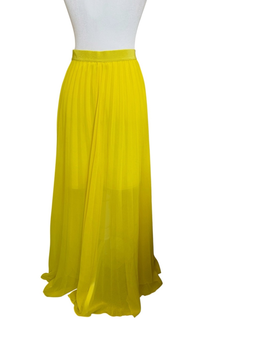 Ann Taylor XS Pleated Chiffon Maxi Skirt Yellow Chartreuse Flowy Side Zip - Picture 7 of 11